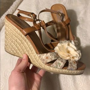 Brown and cream colored wedges.